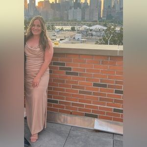 Revelry Skye Velvet Bridesmaid Dress, Size 12, Petite Maxi, Gold Champagne